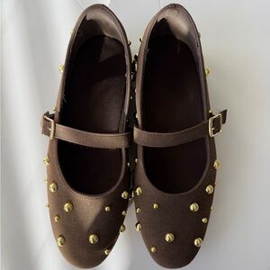 Brown womens flats with Gold Accents